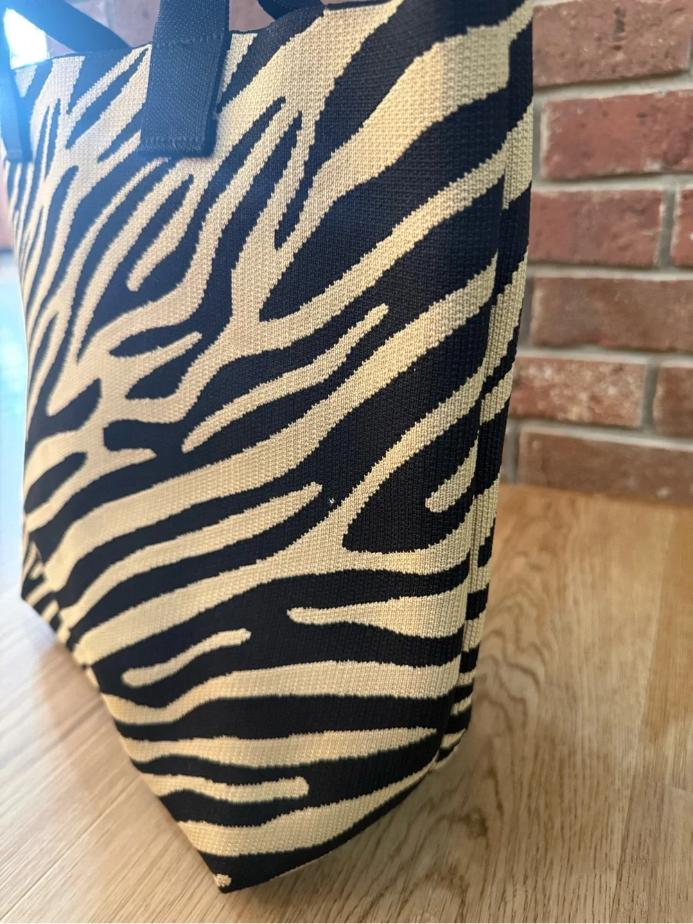 Joy Mangano Black Cream Zebra Knit Tote Bag Large Shopper NWOT